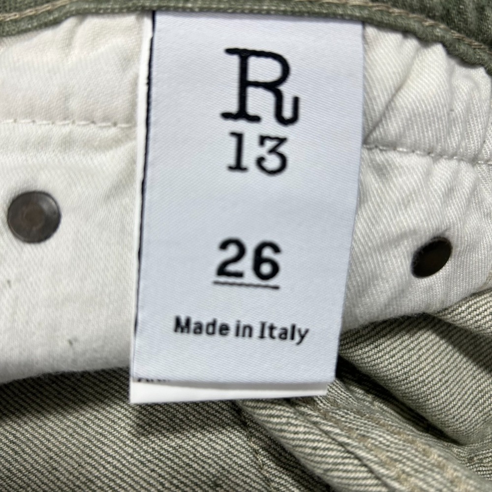 R13 Tobi Boy Jeans Women Size 26 Army Green Denim Made Italy Straight Leg - Picture 5 of 12